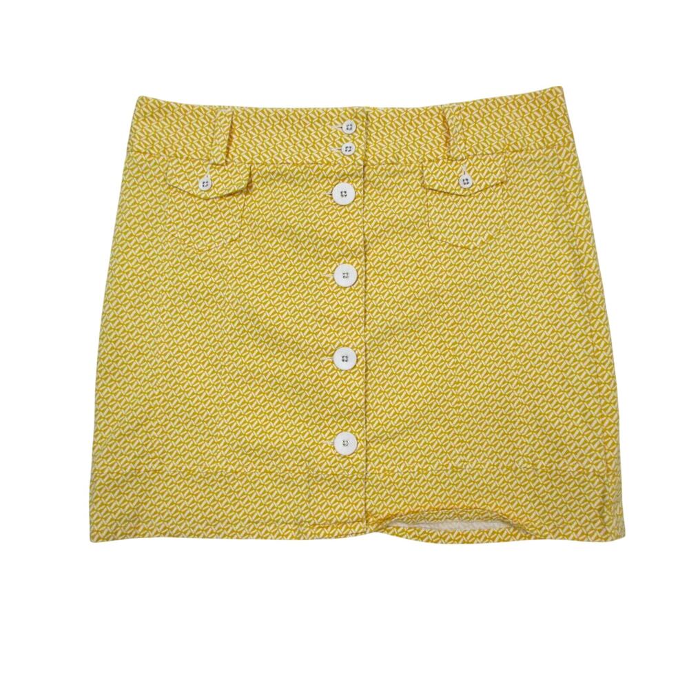 LL Bean Skirt Womens 16 Coveside Canvas Geo Print Faux Button Front Preppy 38x20